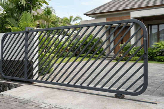 Pintu pagar dorong dengan tiang diagonal