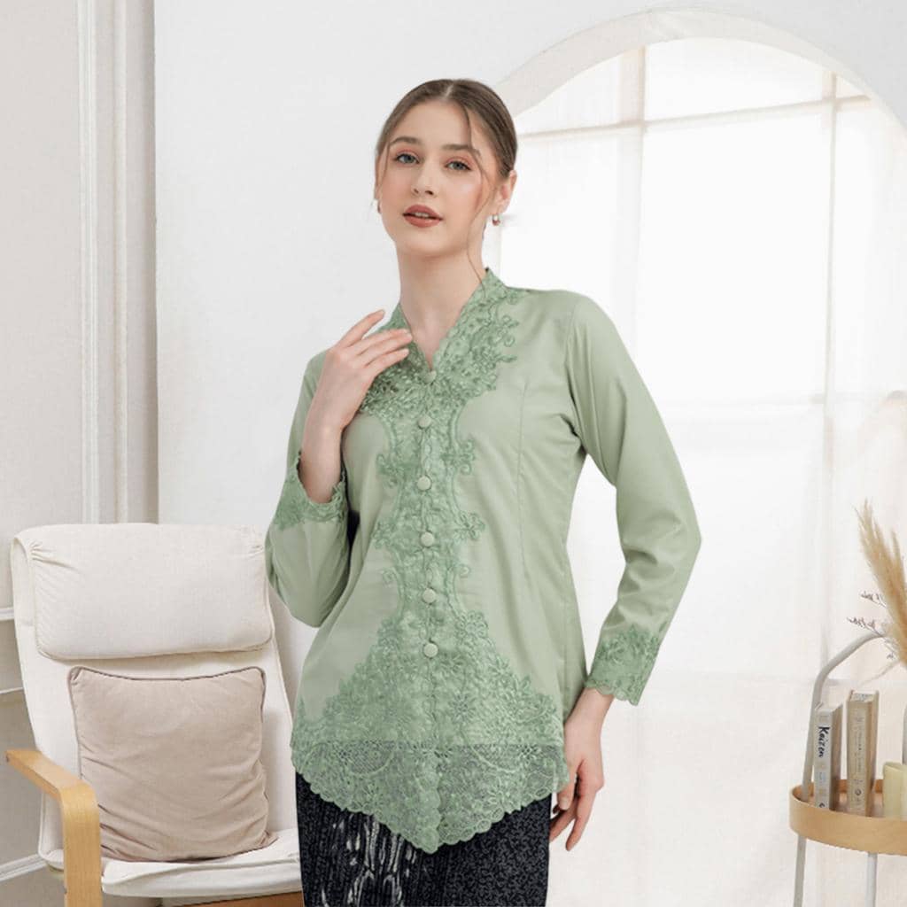 outfit Hari Kartini warna sage green