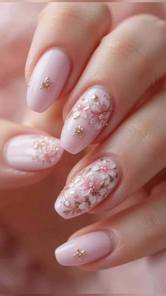 inspirasi nail art floral pinkish