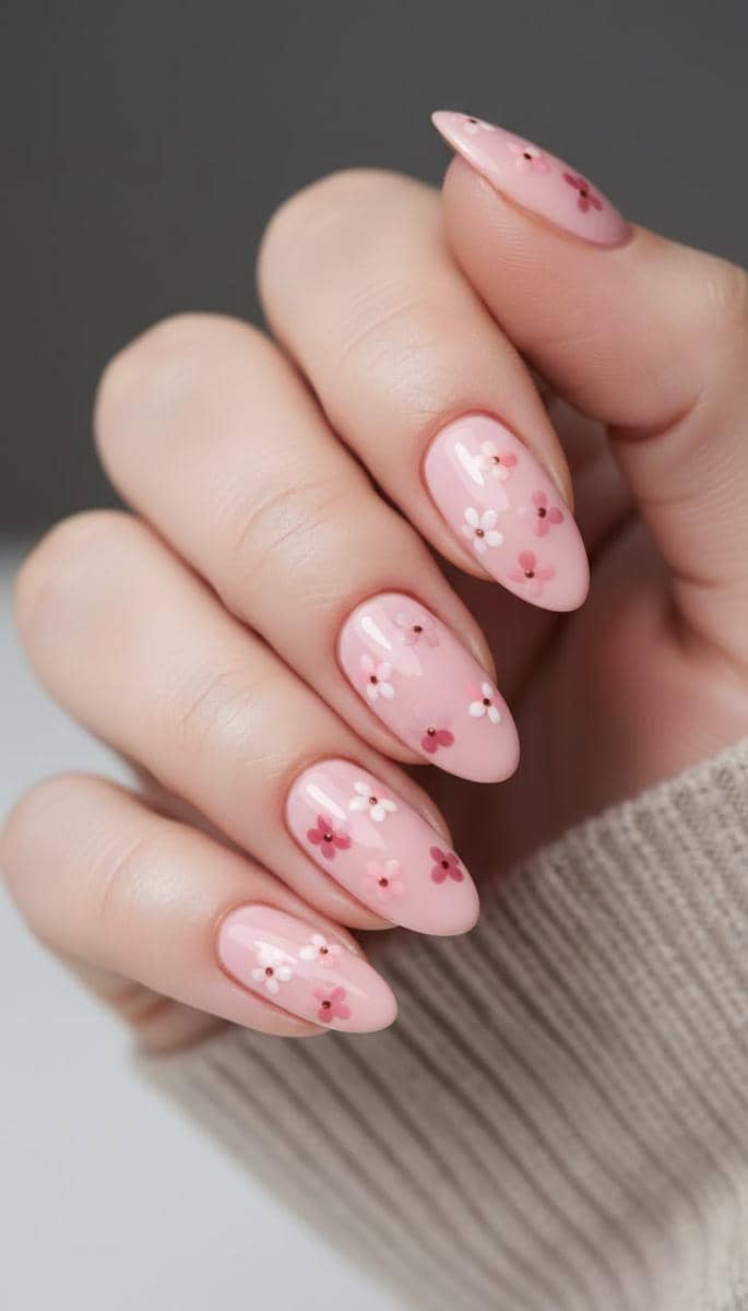 inspirasi nail art floral pinkish