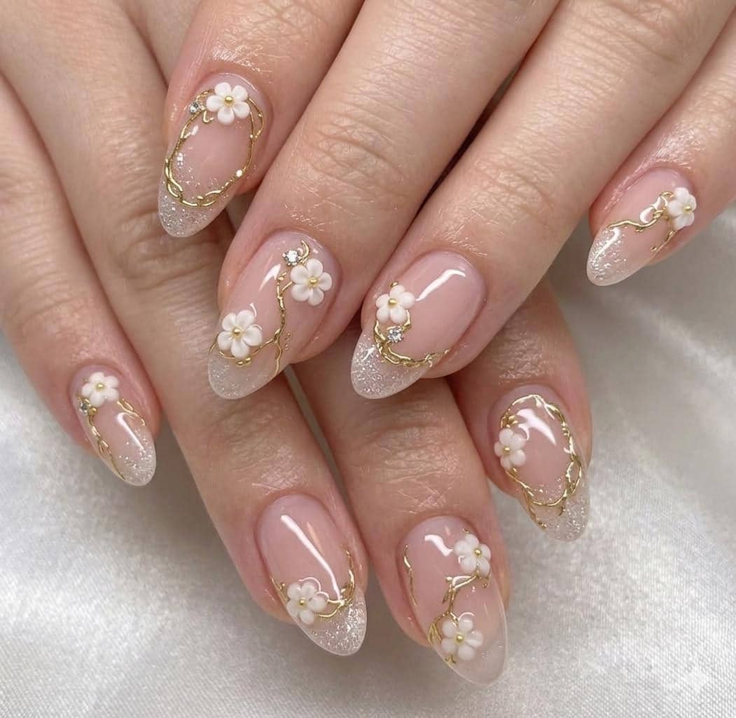 inspirasi nail art floral pinkish