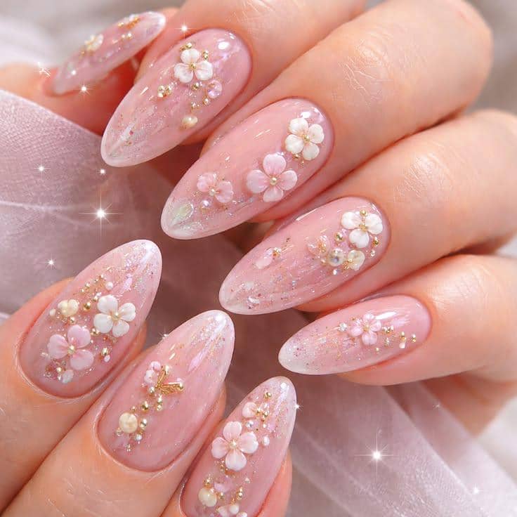 inspirasi nail art floral pinkish
