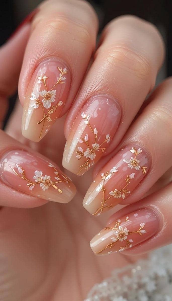 inspirasi nail art floral pinkish