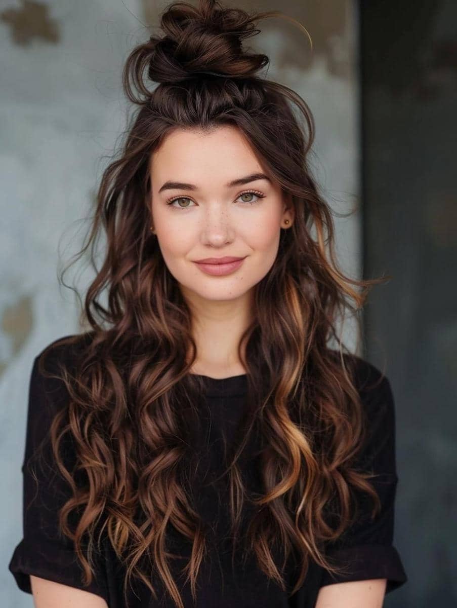 variasi half up bun hairstyle