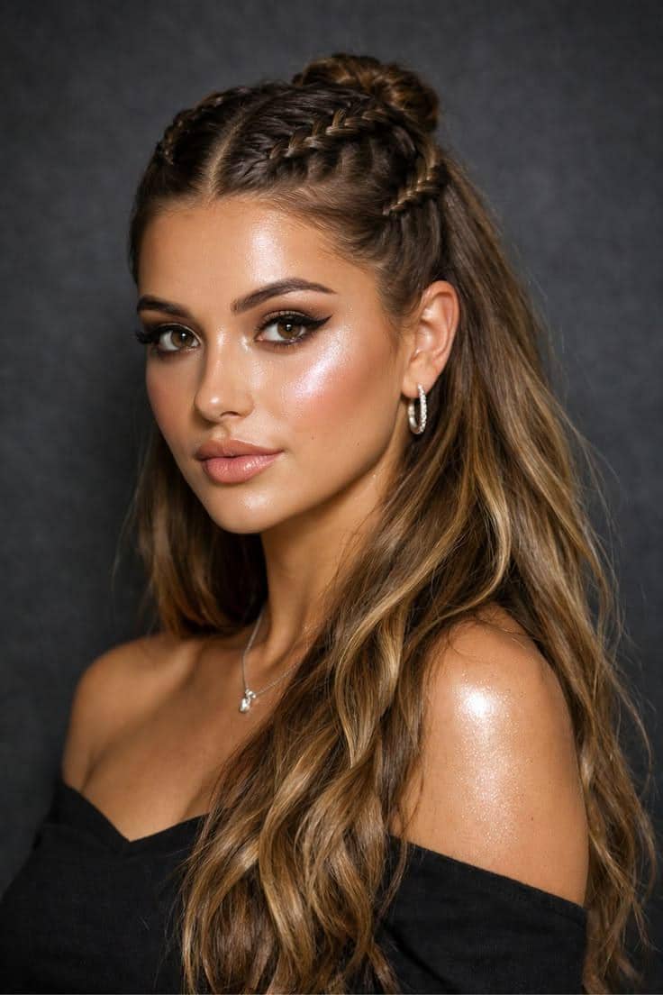 variasi half up bun hairstyle