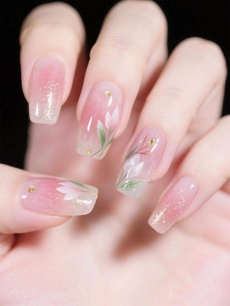 inspirasi nail art floral pinkish