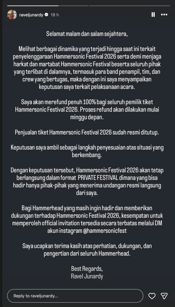 Format Hammersonic 2926 berubah menjadi private festival