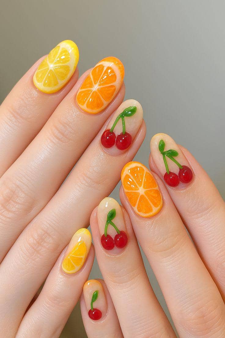 inspirasi nail art orange fruit