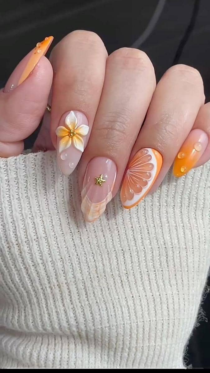inspirasi nail art orange fruit