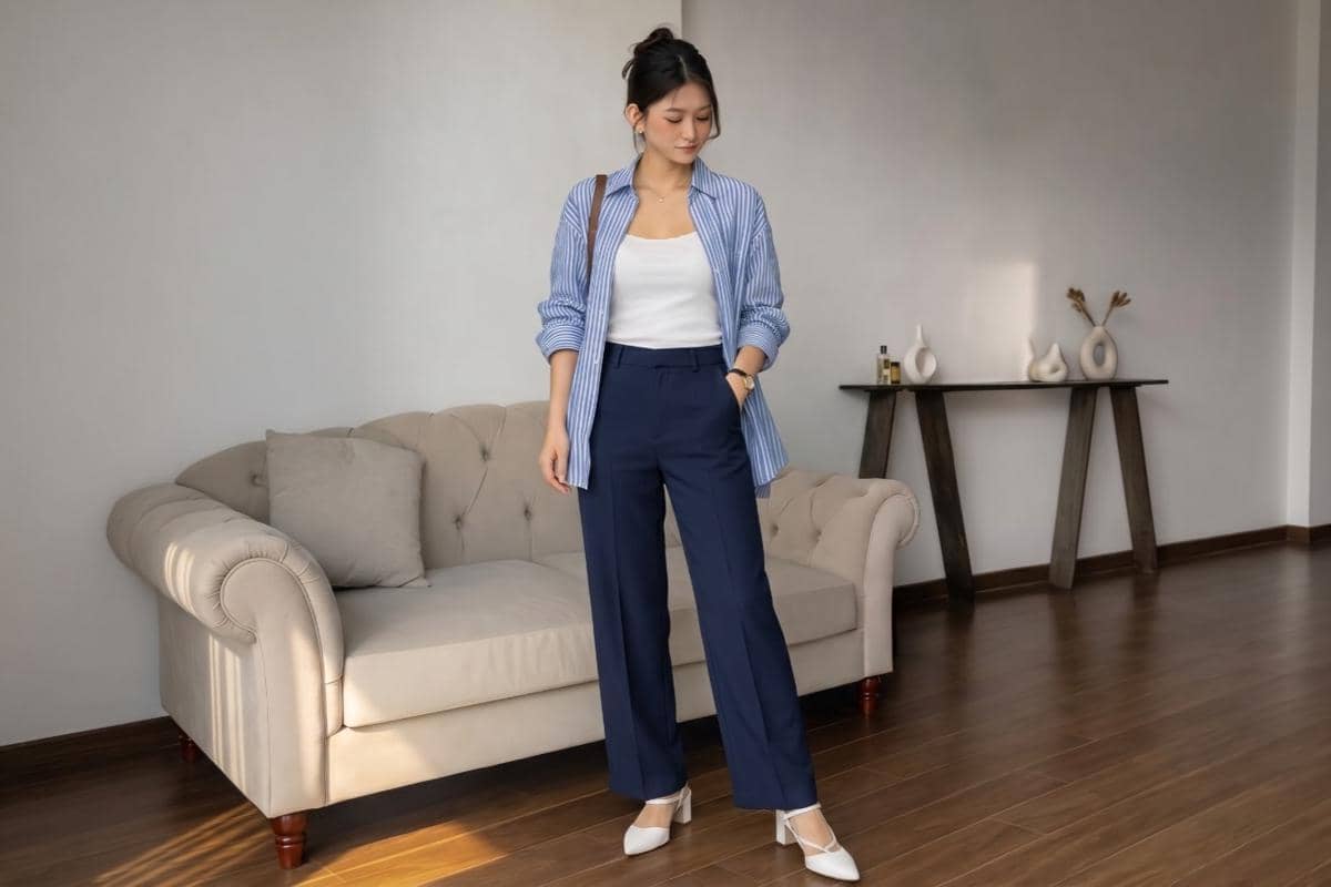 atasan warna dusty blue cocok dengan bawahan warna apa