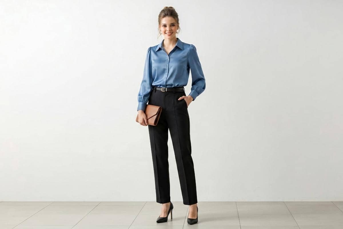 atasan warna steel blue cocok dengan bawahan warna apa