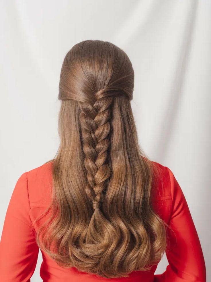 variasi tatanan rambut half up dengan kepang