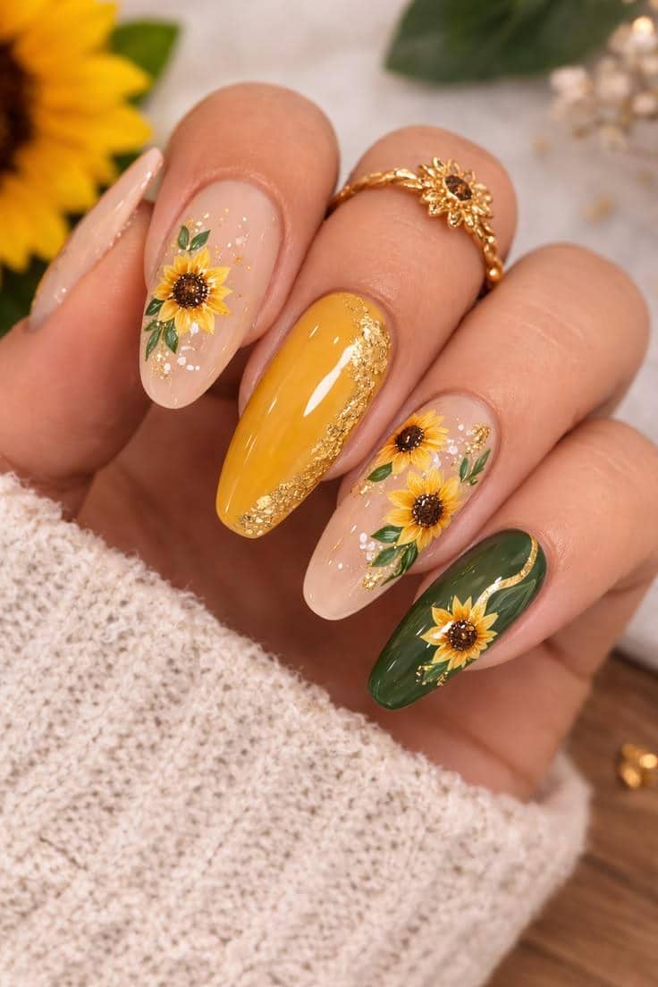 inspirasi nail art bunga matahari