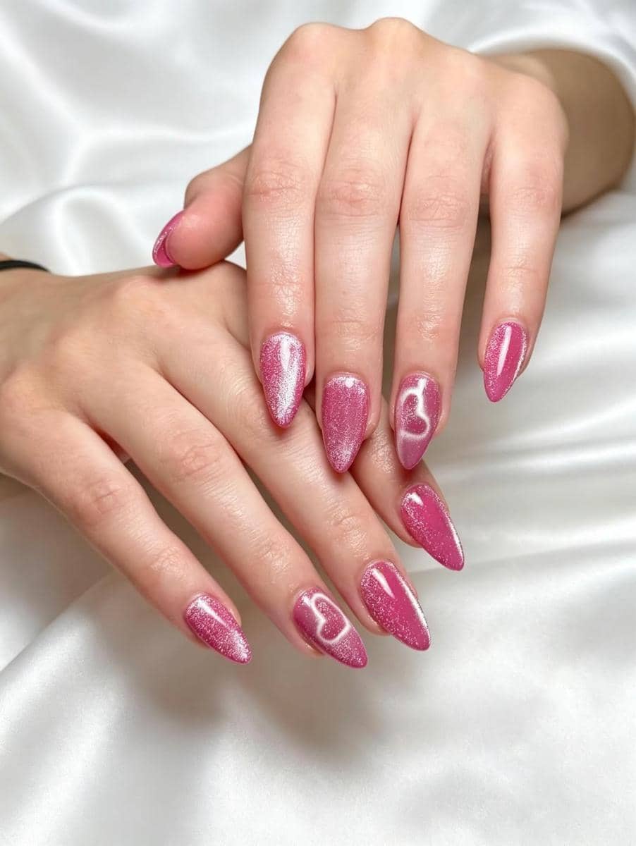 inspirasi nail art cat eye pink