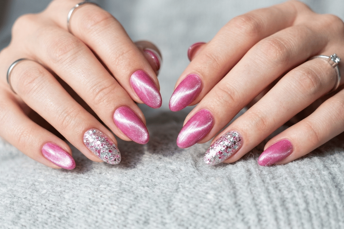inspirasi nail art cat eye pink
