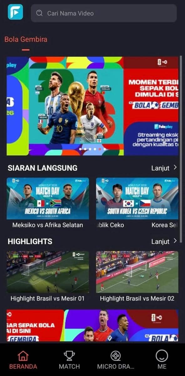 cara nonton Piala Dunia 2026 di HP