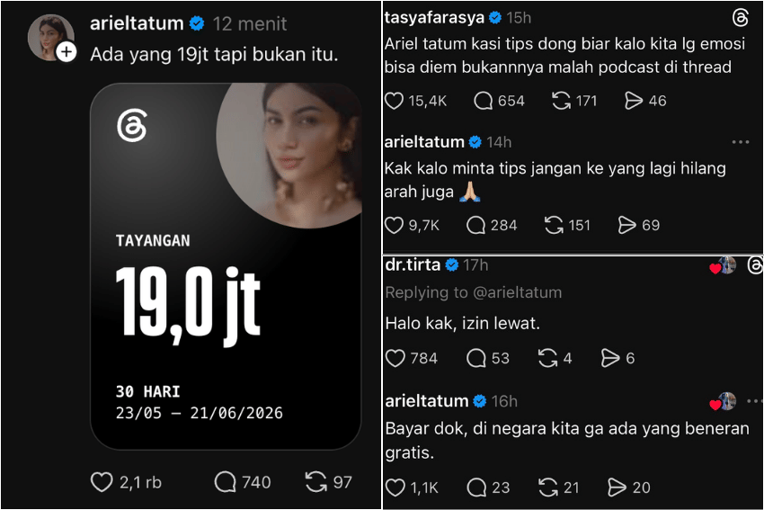 unggahan Ariel Tatum di Threads