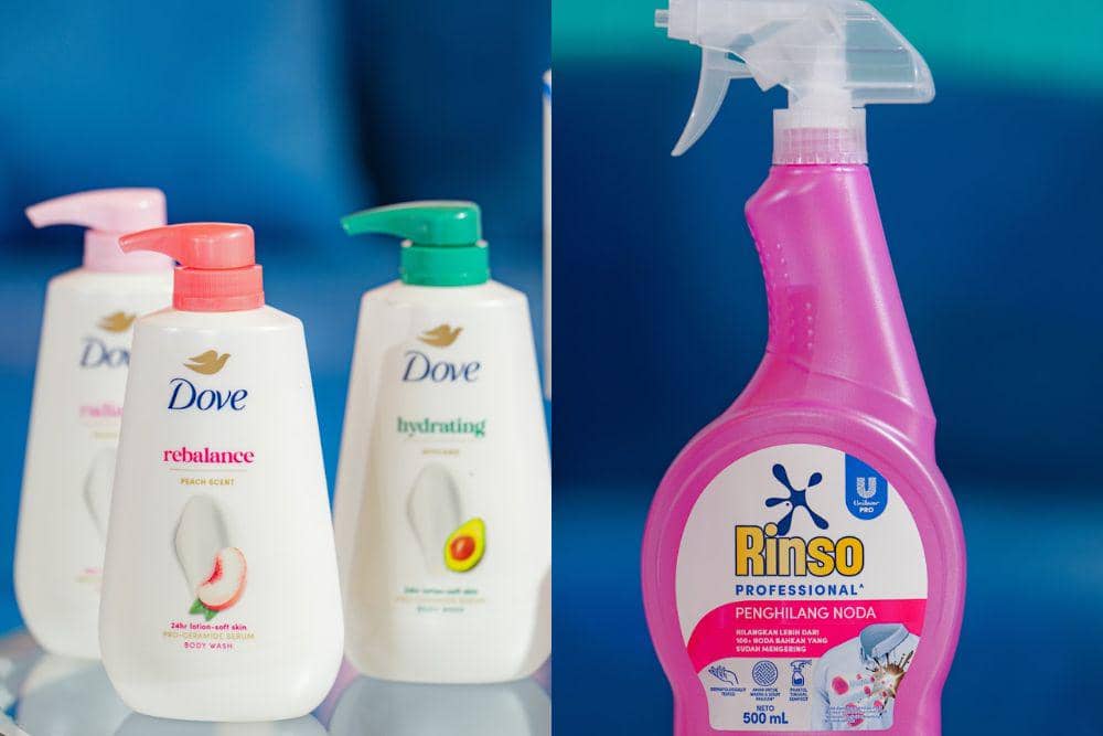 Tiga varian Dove Pro-Ceramide Serum Body Wash dan Rinso Stain Remover diperkenalkan dalam acara GloUtopia.