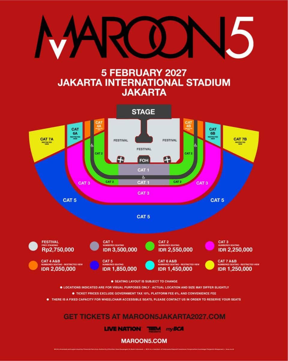 harga tiket konser Maroon 5 Jakarta 2027