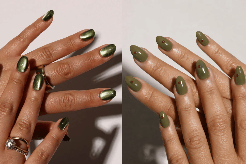 7 Inspirasi Nail Art Warna Olive, Tampil Timeless dan Elegan
