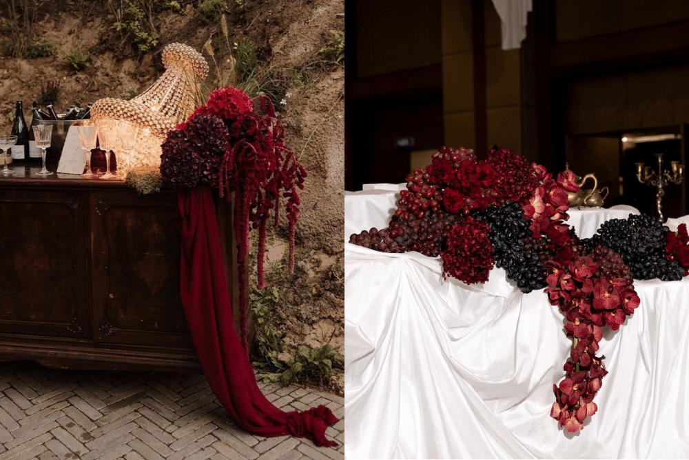 ide dekorasi wedding merah maroon