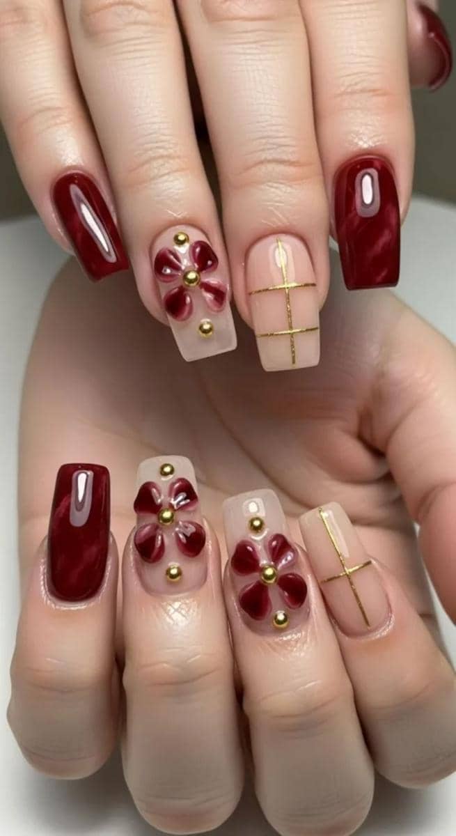 Inspirasi Nail Art Warna Cherry Red