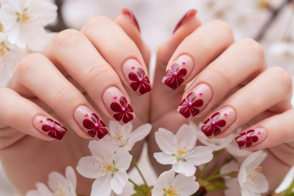 10 Inspirasi Nail Art Warna Cherry Red, Biar Tampil Statement