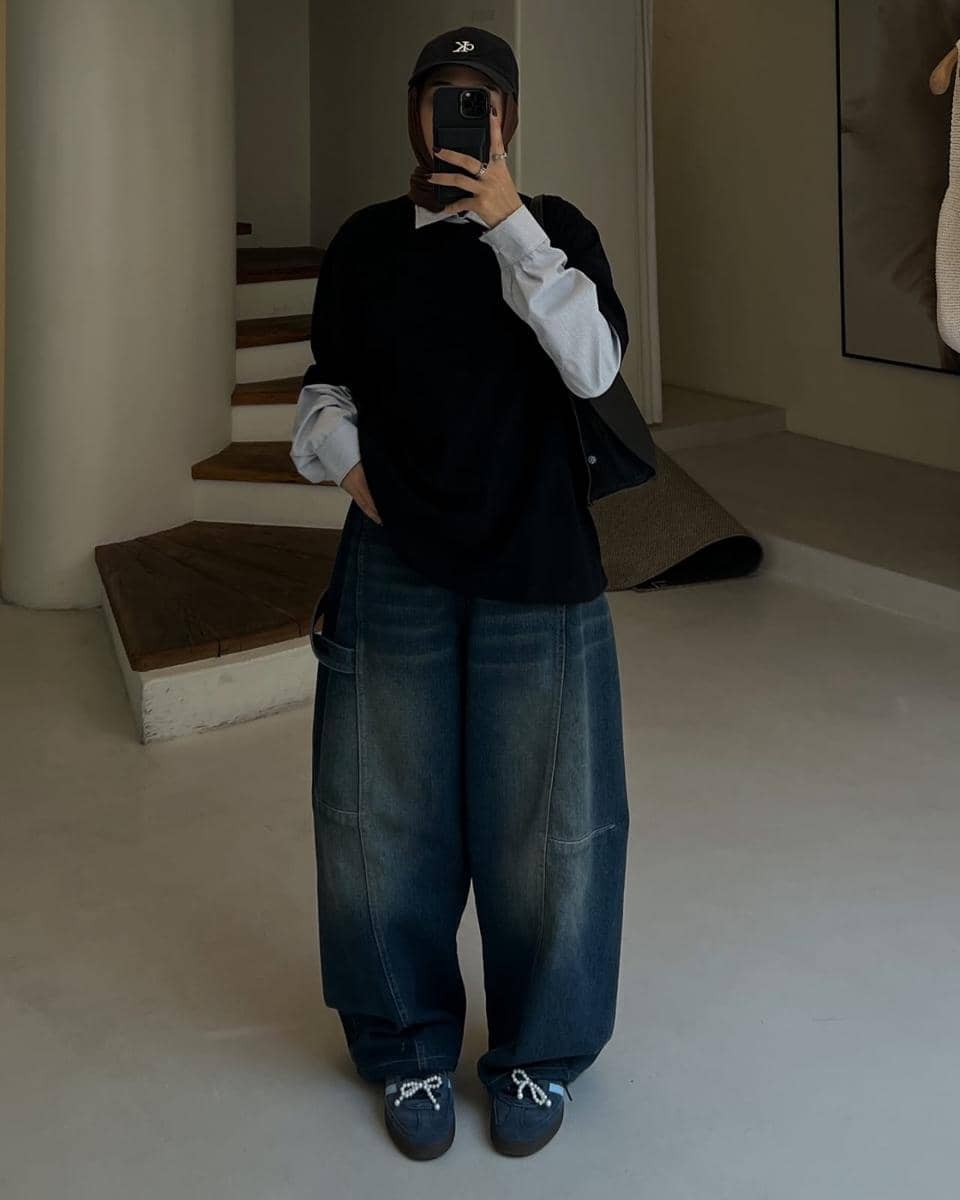 ide OOTD barrel pants wanita