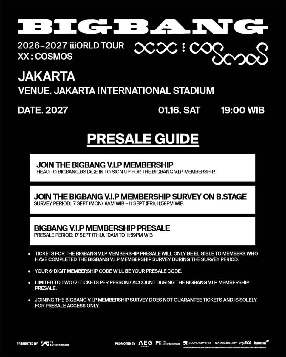 Informasi presale tiket konser BIGBANG di Jakarta 2027
