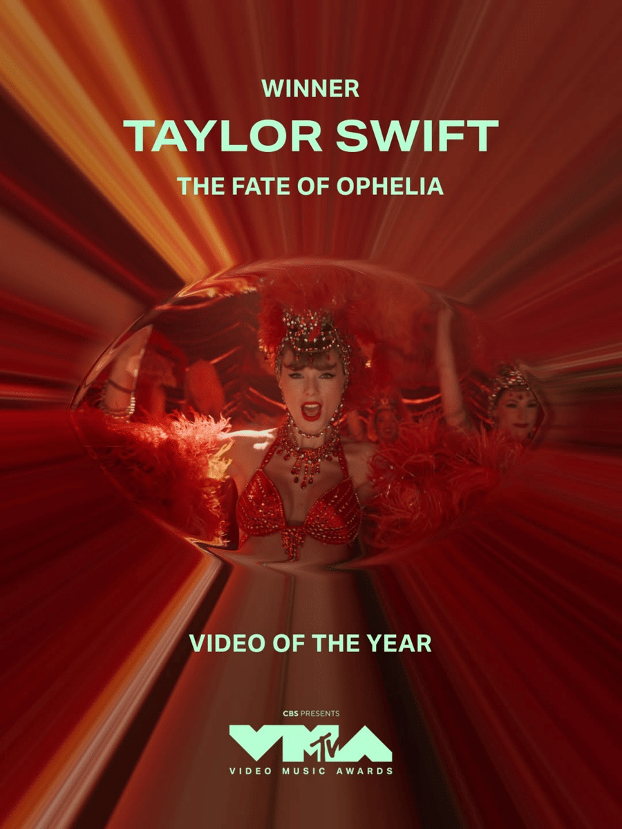 Taylor Swift memenangkan kategori Video of the Year untuk "The Fate of Ophelia" di MTV VMAs 2026