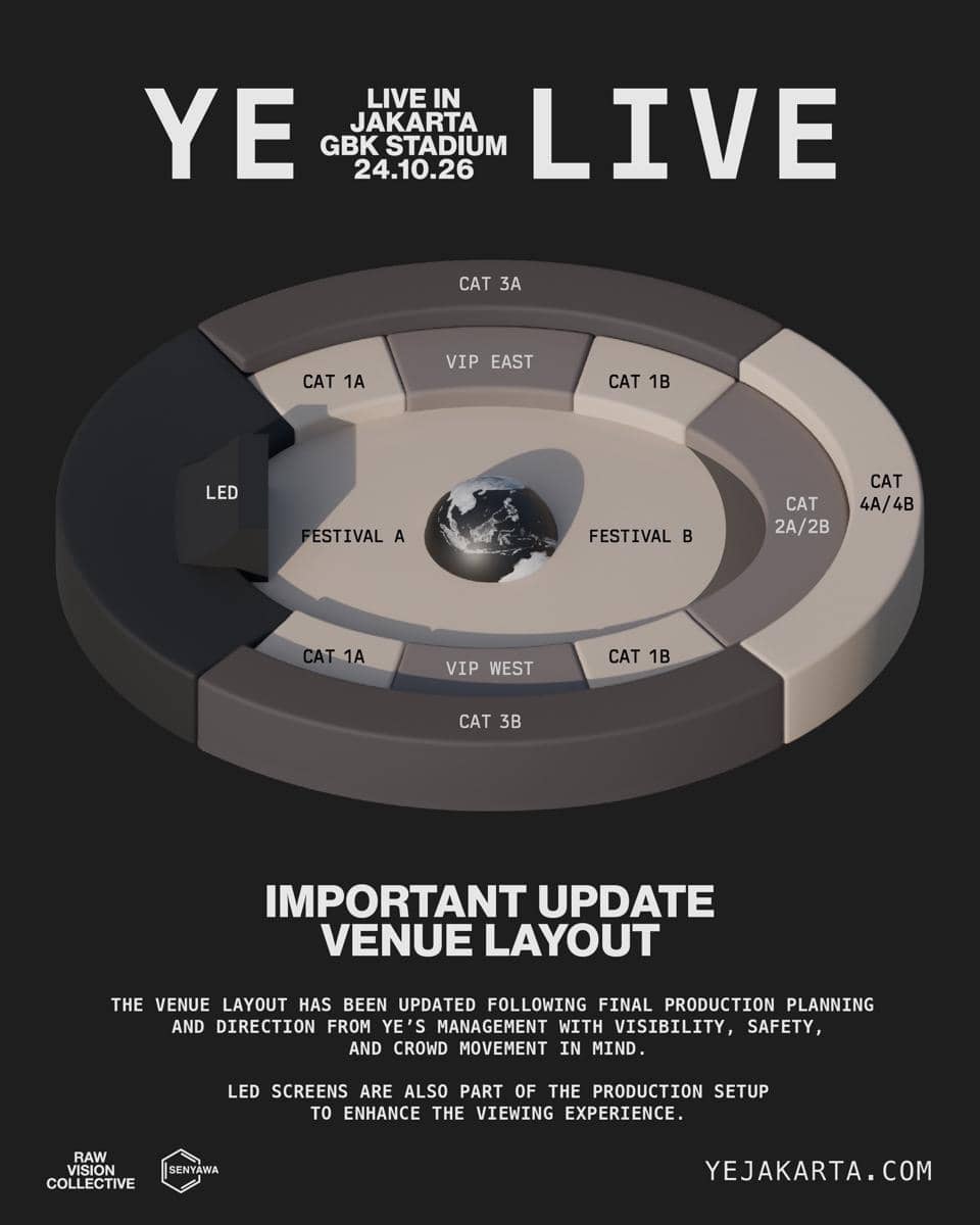 Layout venue terbaru konser Ye di GBK, Jakarta
